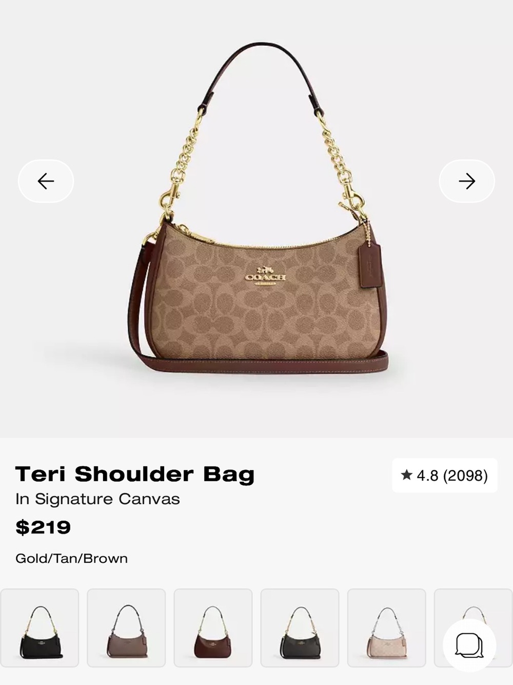 Coach Signature Canvas Teri Shoulder Bag in Tan and Brown with Gold Hardware